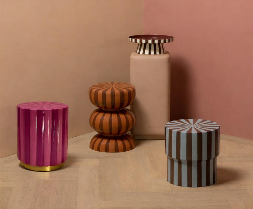 Retro Beistelltisch Stripes Metall Hochglanz