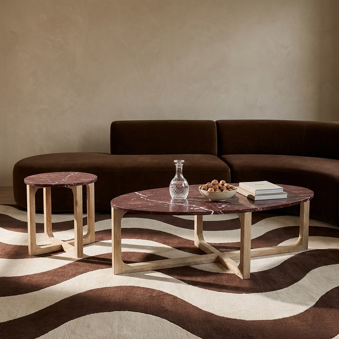 Retro Couchtisch Marble Marmor Holz oval verschiedene Maserungen