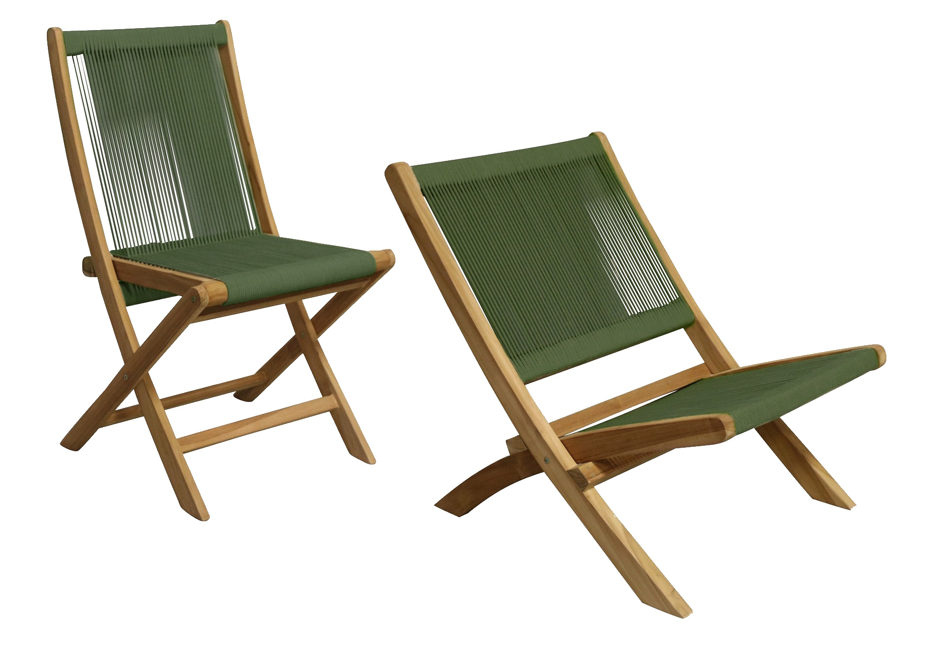Retro Gartenstuhl Klappstuhl Lounger Rope Grün Teakholz