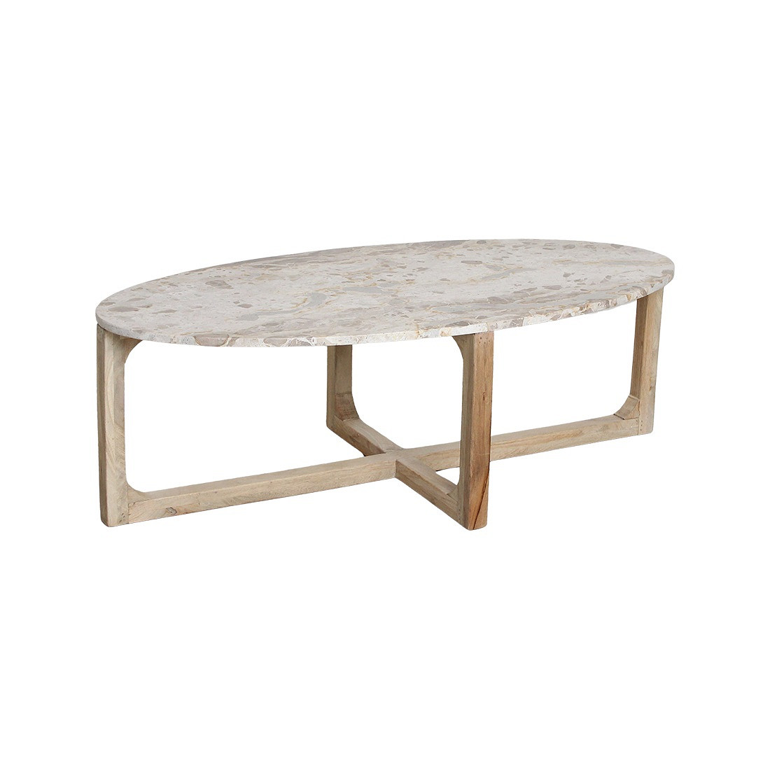 Retro Couchtisch Marble Marmor Holz oval Cream