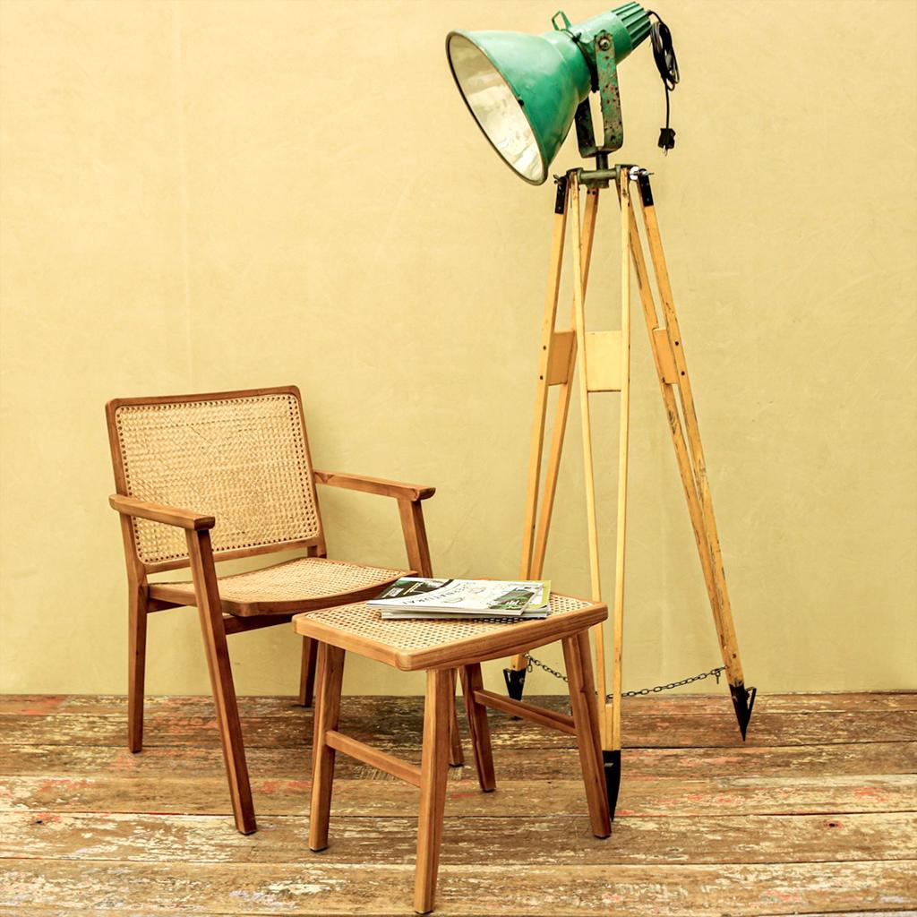 Esszimmerstuhl Nova Teak Retro Rattan Wiener Geflecht Armlehnen