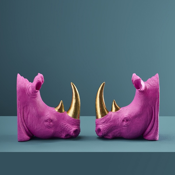 Retro Buchstützen Set Pop-Art Nashorn Pink Gold