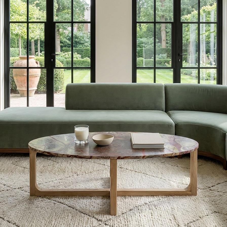Retro Couchtisch Marble Marmor Holz Oval Exzentrik