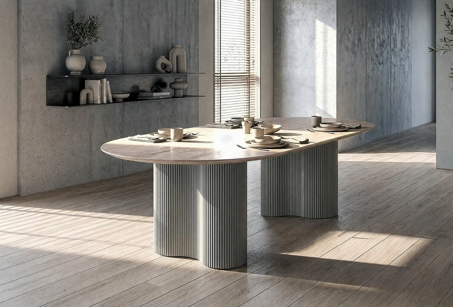 Esstisch Bari Travertin Keramik Metall 160/180