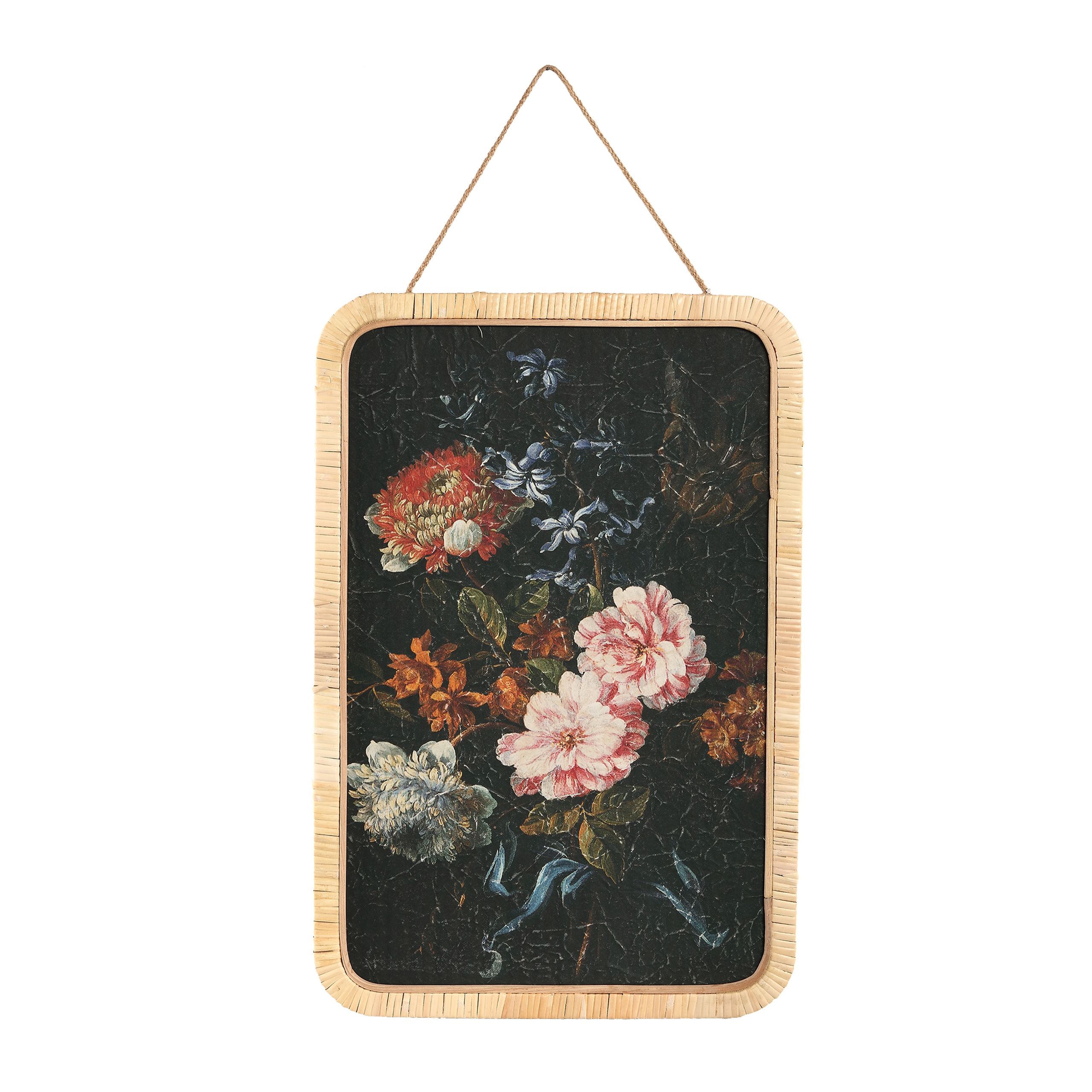 Wandbild Italienische Romantik Flora & Fauna Rattanrahmen Pfingstrose