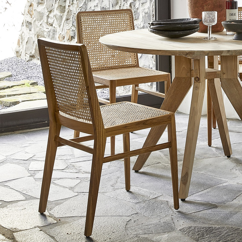 Esszimmerstuhl Novita Teak Rattan Wiener Geflecht Braun