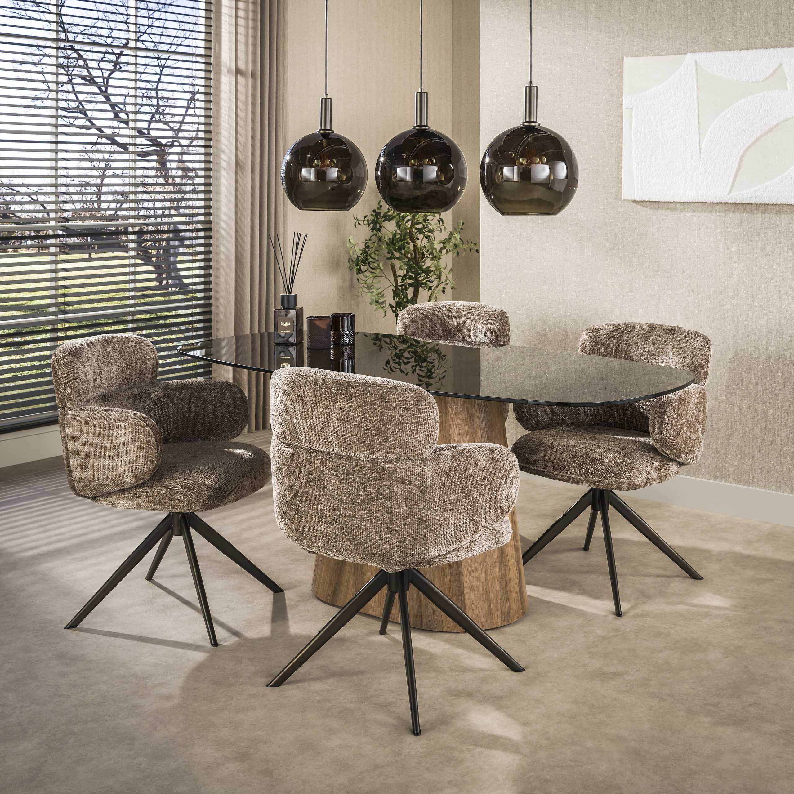 Retro Esstisch Tinto Centro 215 cm Rauchglas Eichenoptik