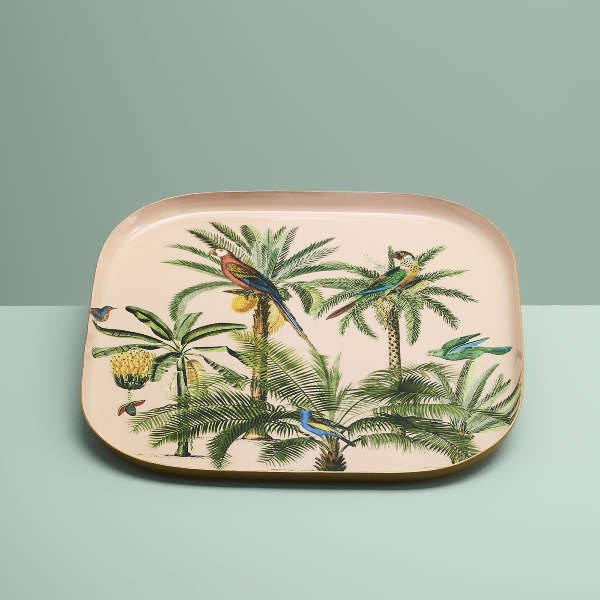 Vintage Tablett 3er Set Palmen und Papageien Metall 