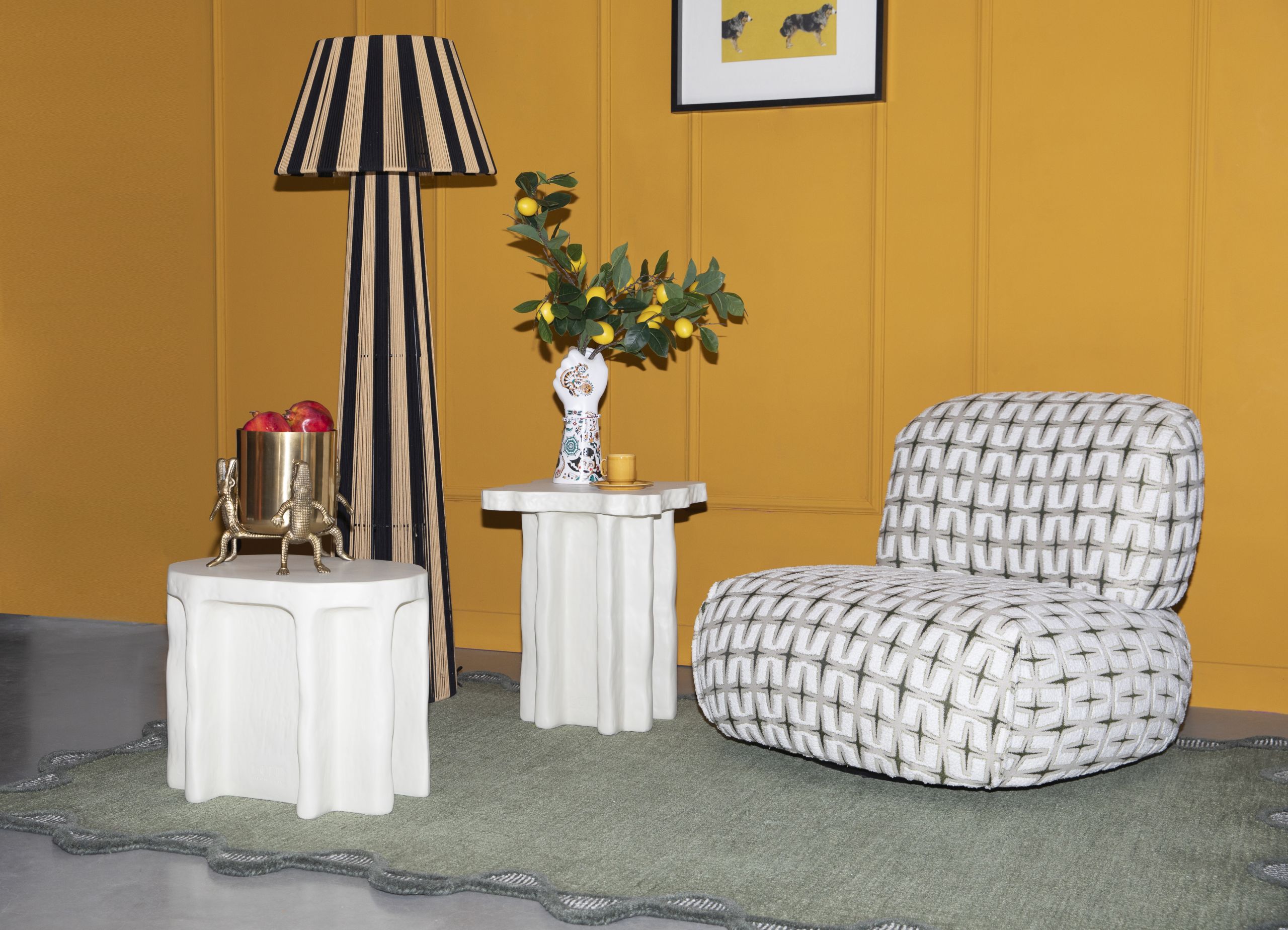 Retro Stehlampe Stripe It Up Schwarz Beige