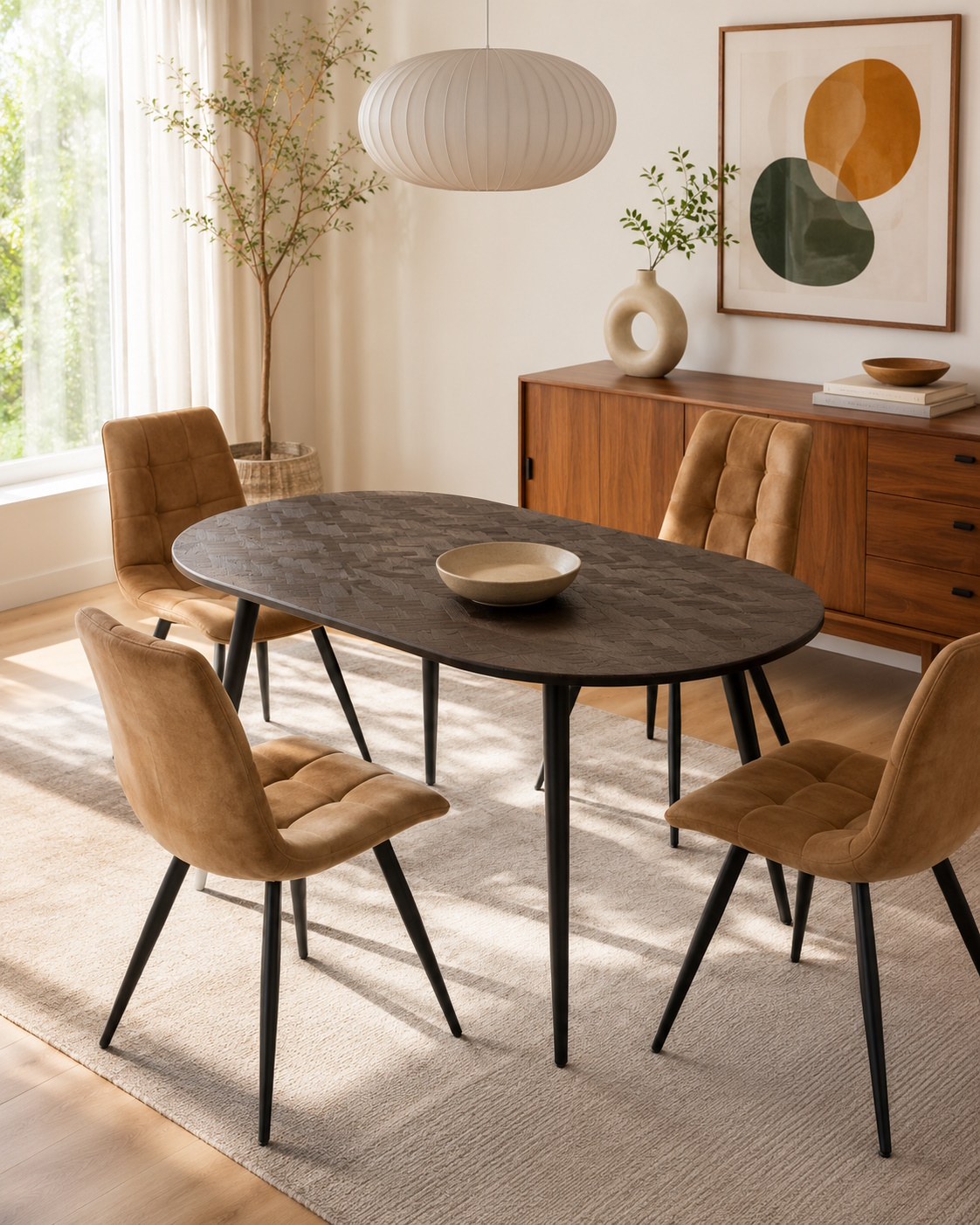 Esstisch Webster Oval Teakholz Retro Braun Parkettdesign 180 