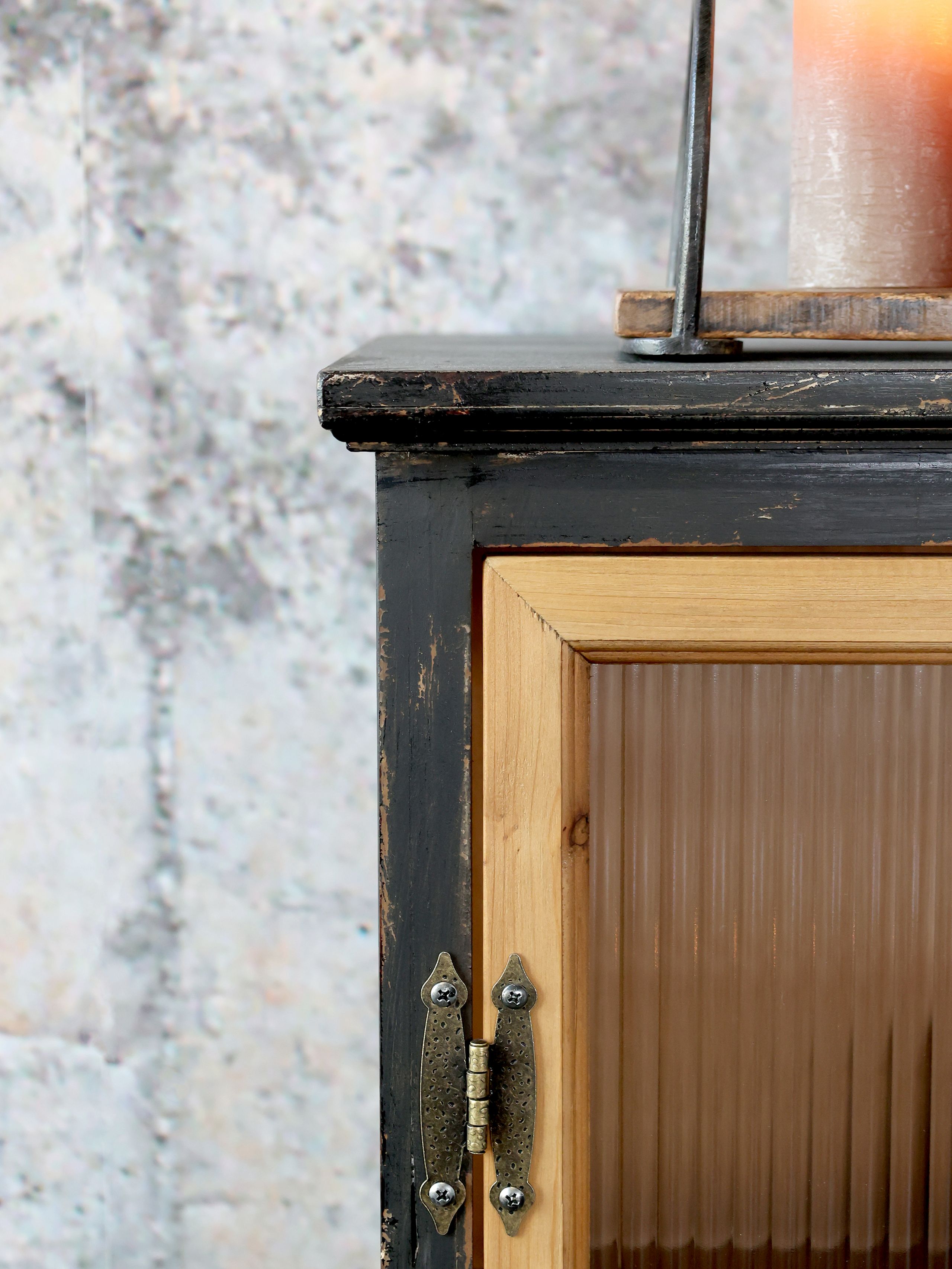 Vintage Vitrine Mathéo Holz Metall geripptes Glas