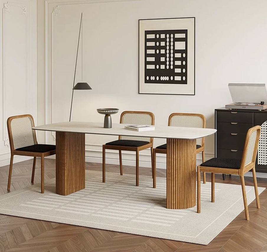 Esstisch Travertin Keramik Roma Säulen Eschenholz 180