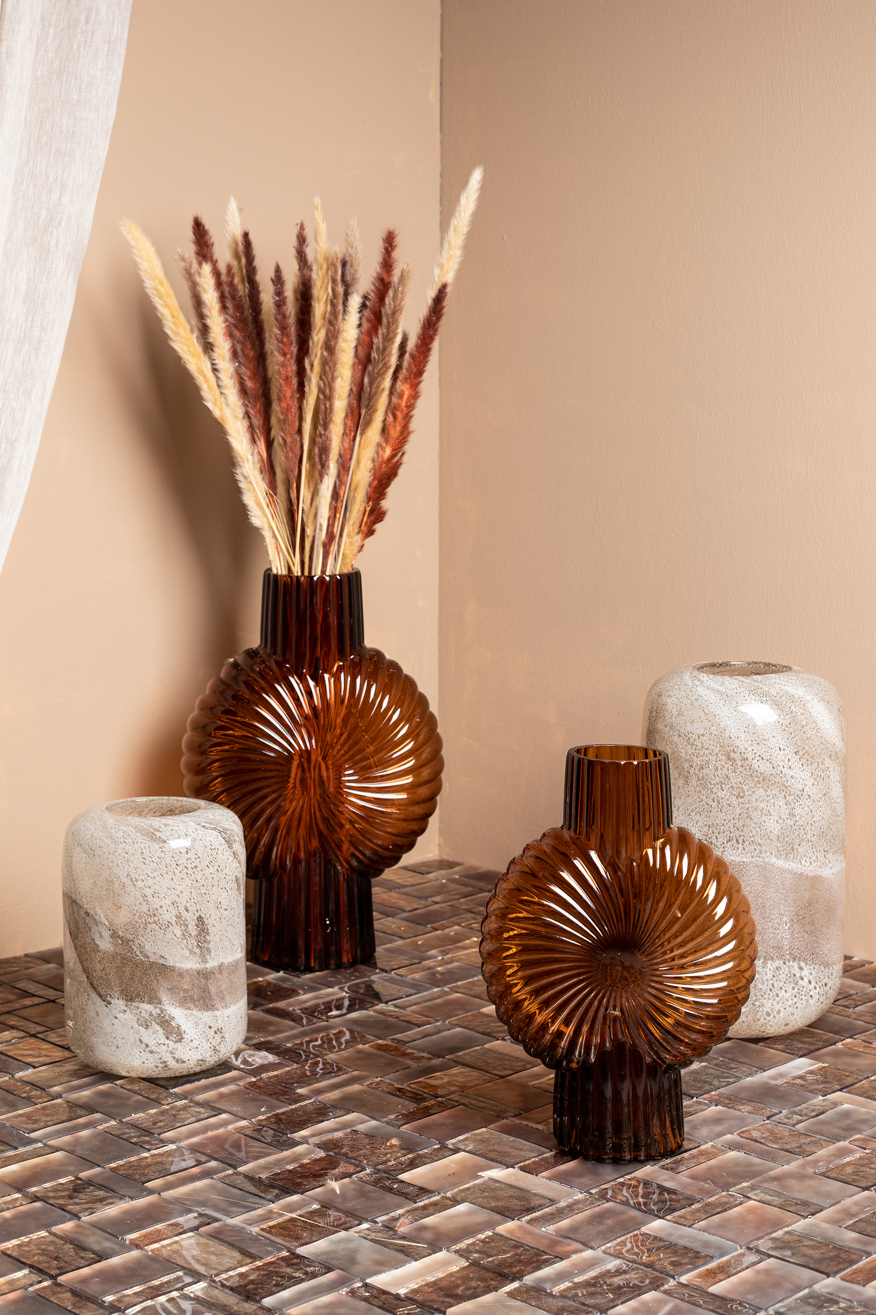 Retro Vase Brown Stripes Glas 32cm