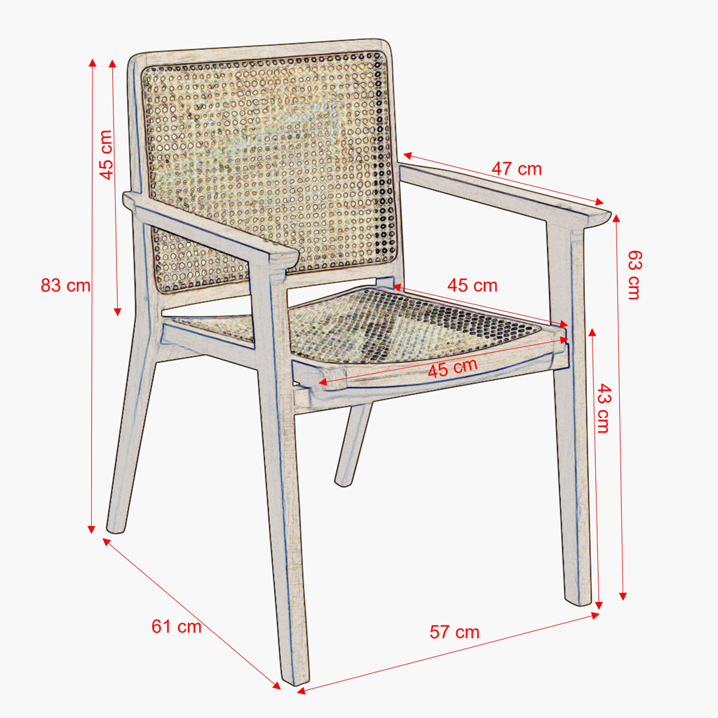 Esszimmerstuhl und Hocker Nova Teak Retro Rattan Wiener Geflecht Armlehnen