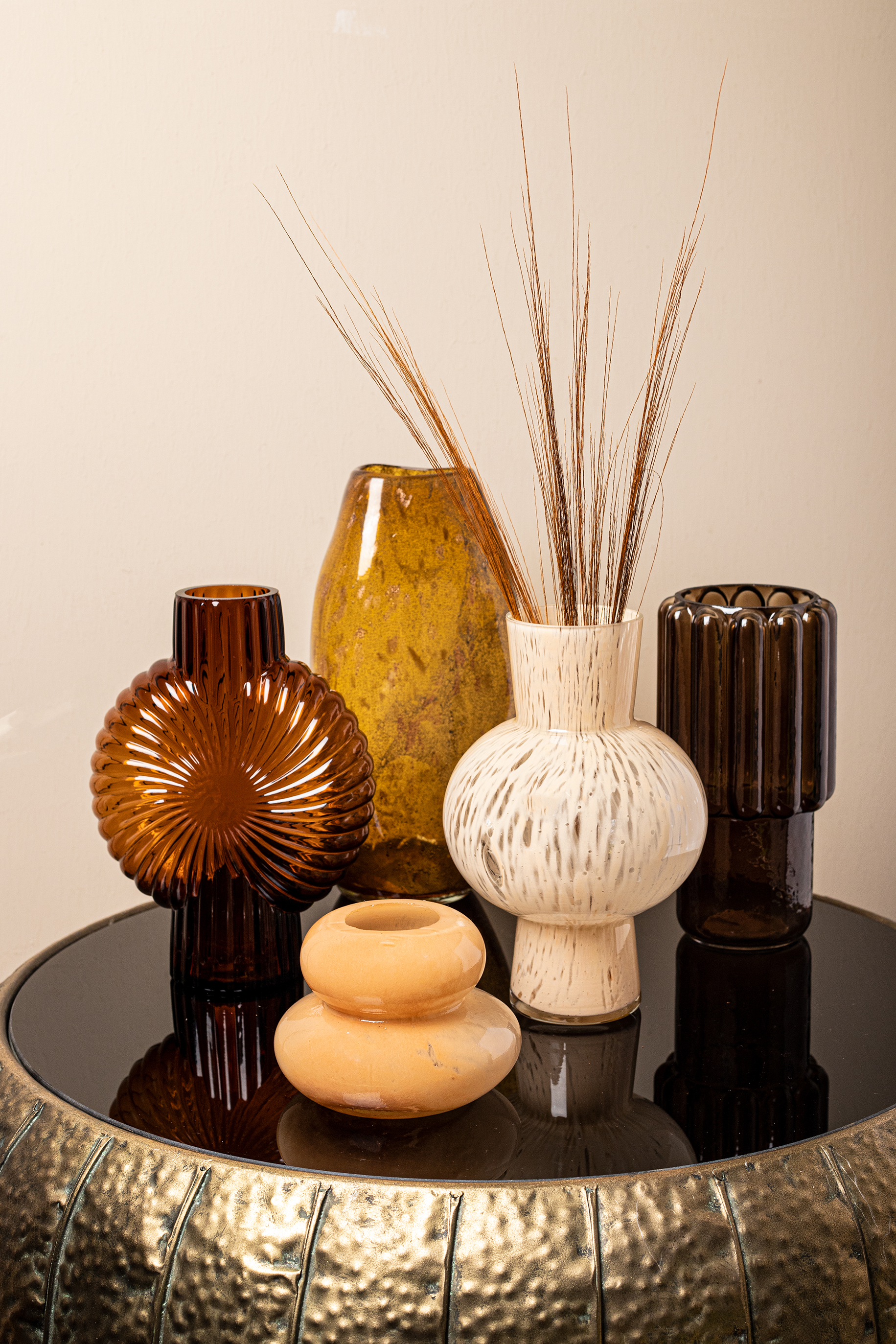 708798-7 Retro Vase Brown Stripes Glas 32cm