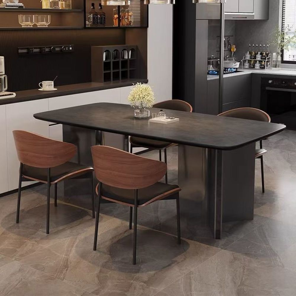 Industrial Esstisch Travertin DeepState schwarze Metallbeine 180