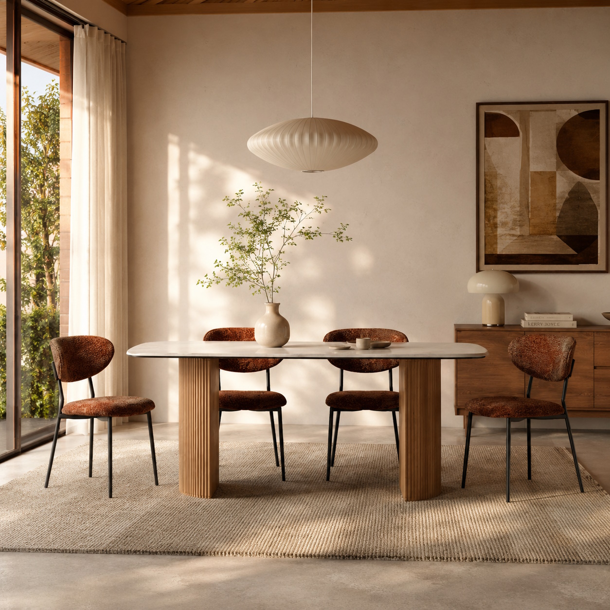  Essgruppe Travertin Tisch Roma + 4 Esszimmerstühle Kjeld Braun