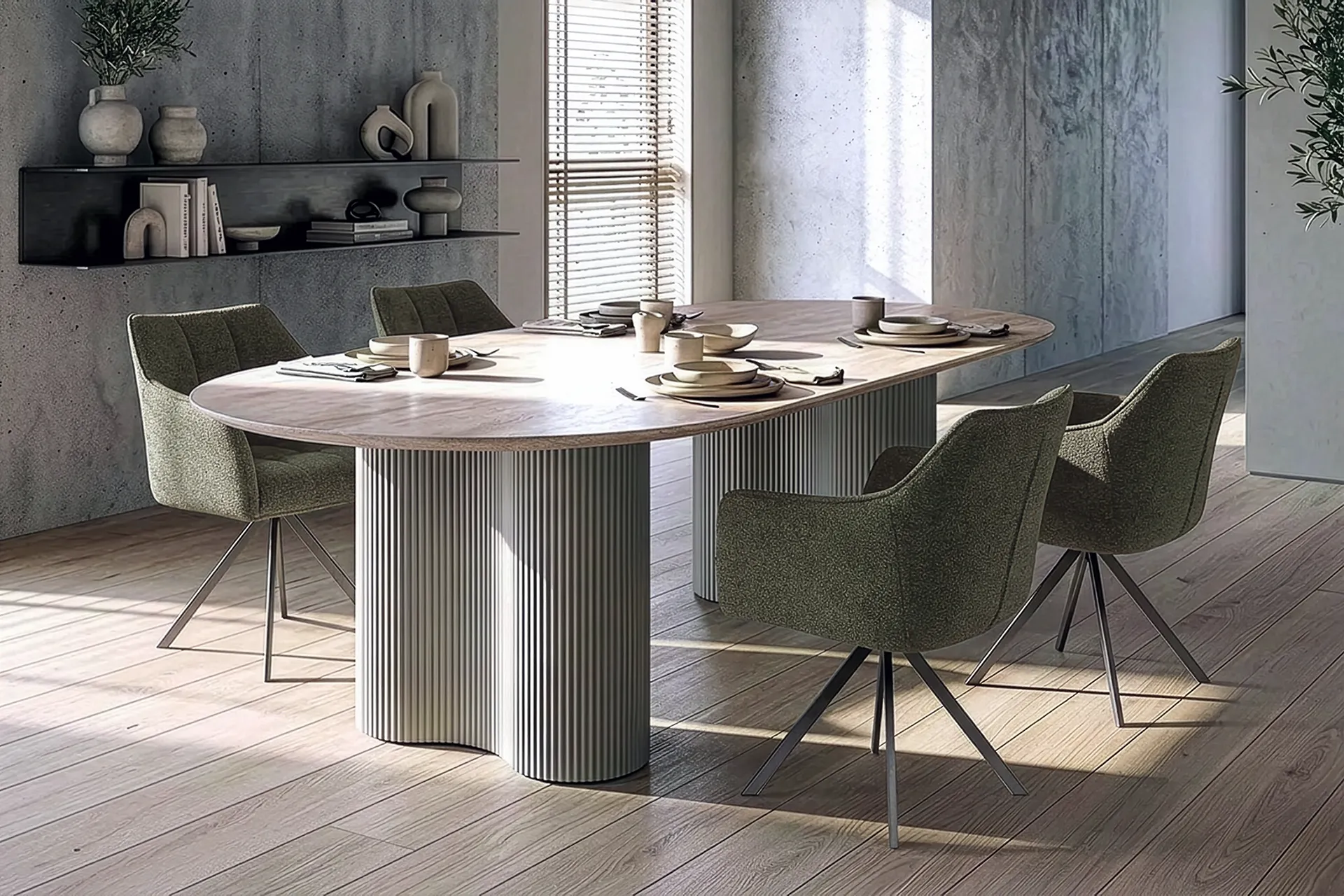 Essgruppe Bari 180 Travertin Metall + 4 Stühle Raster Strukturstoff Grün