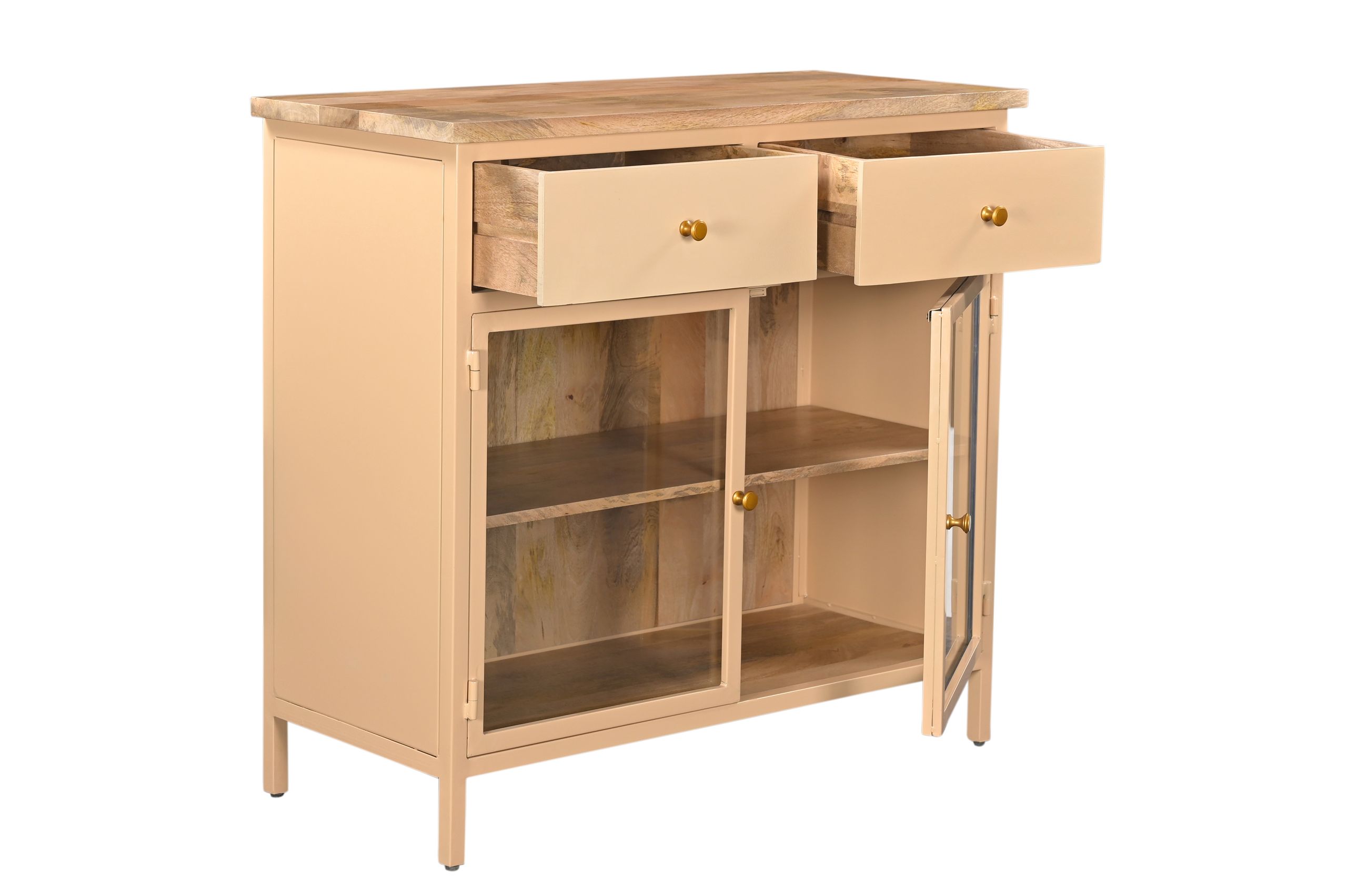 SUN_0112 Landhaus Sideboard Vintage 2türig Provence Metall Holz Champagner