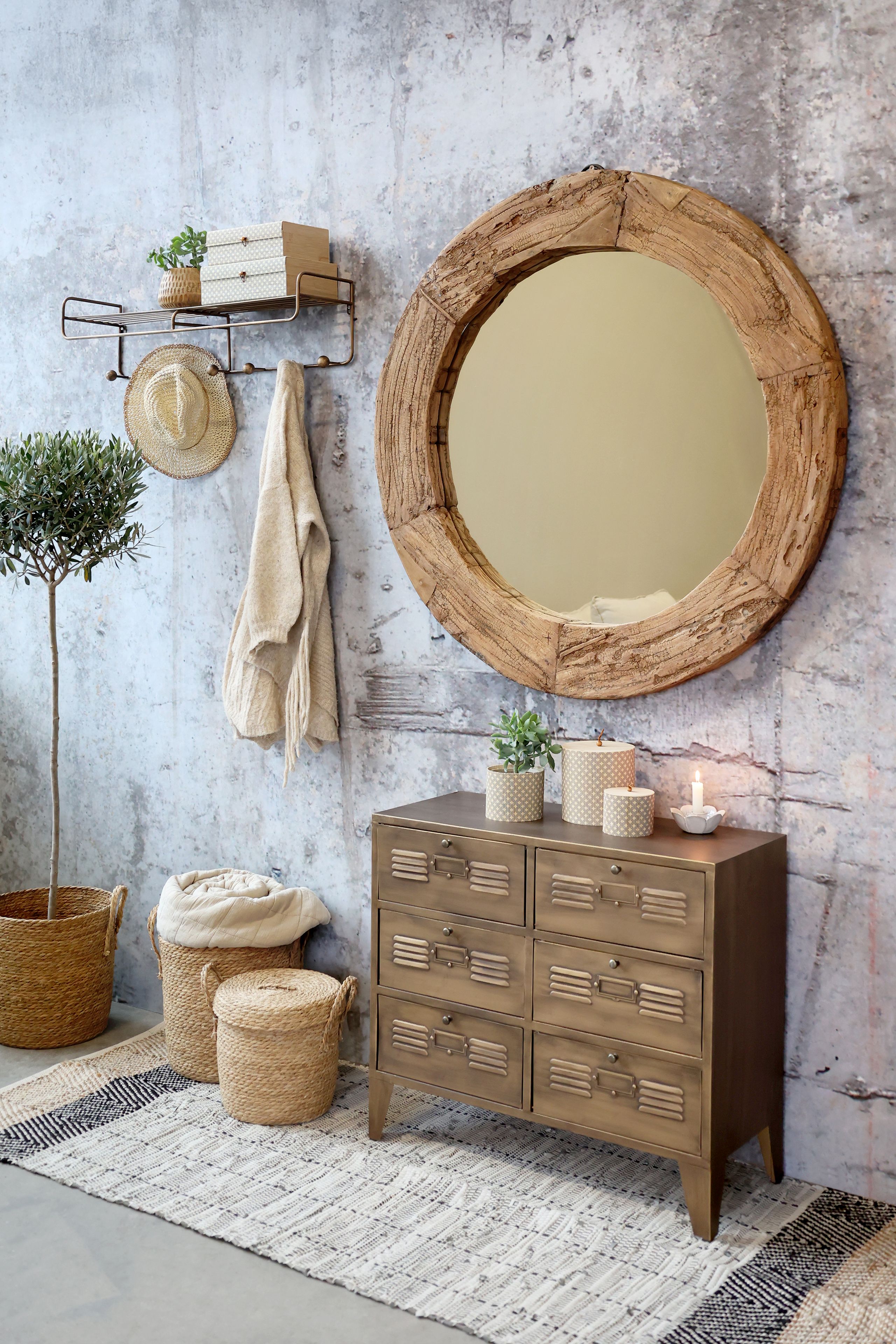 Industrial Kommode Spind Amaury Metall 6 Fächer Antik-Messing