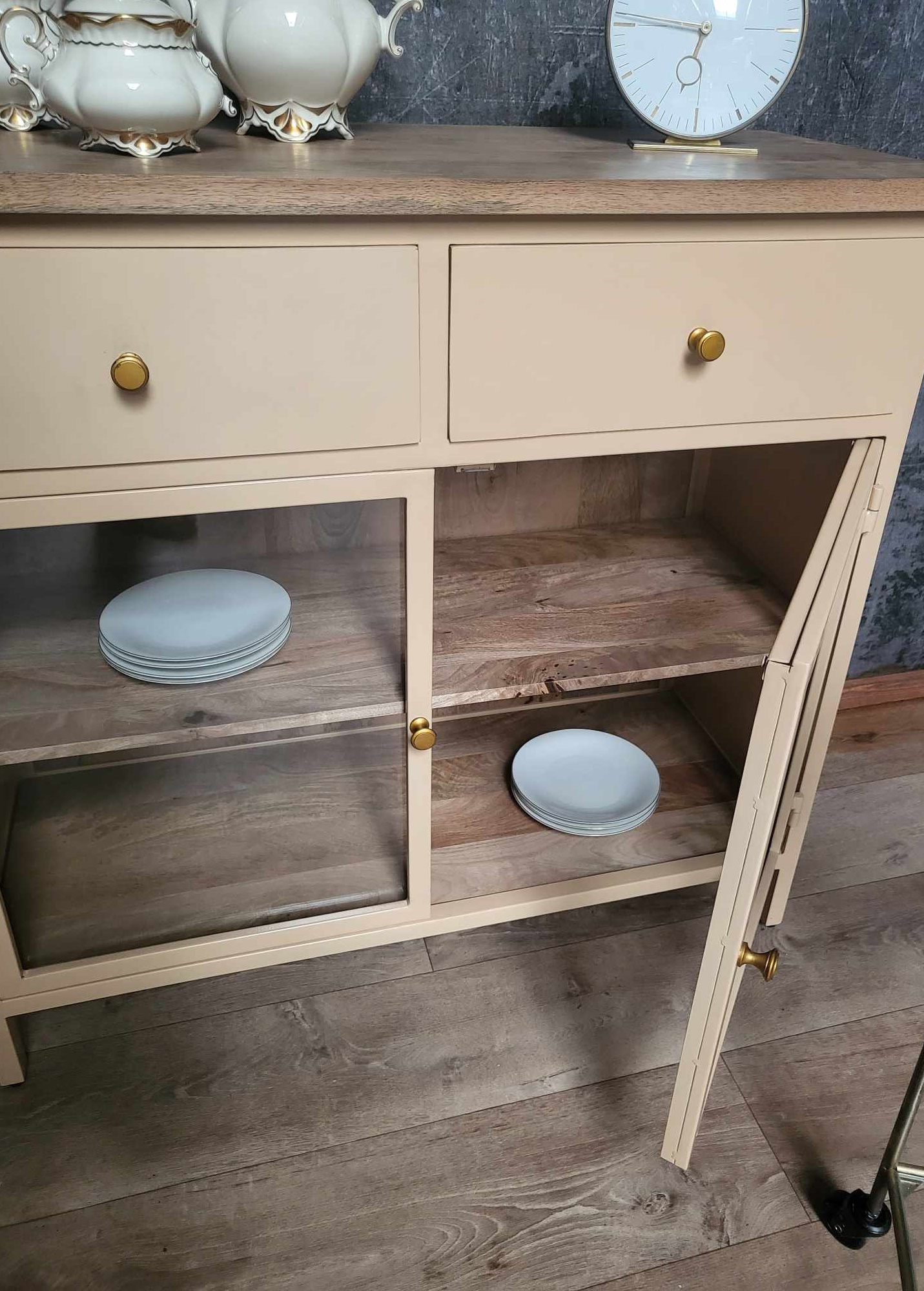 Landhaus Sideboard Vintage 2türig Provence Metall Holz Champagner Landhaus Sideboard Vintage 2türig Provence Metall Holz Champagner