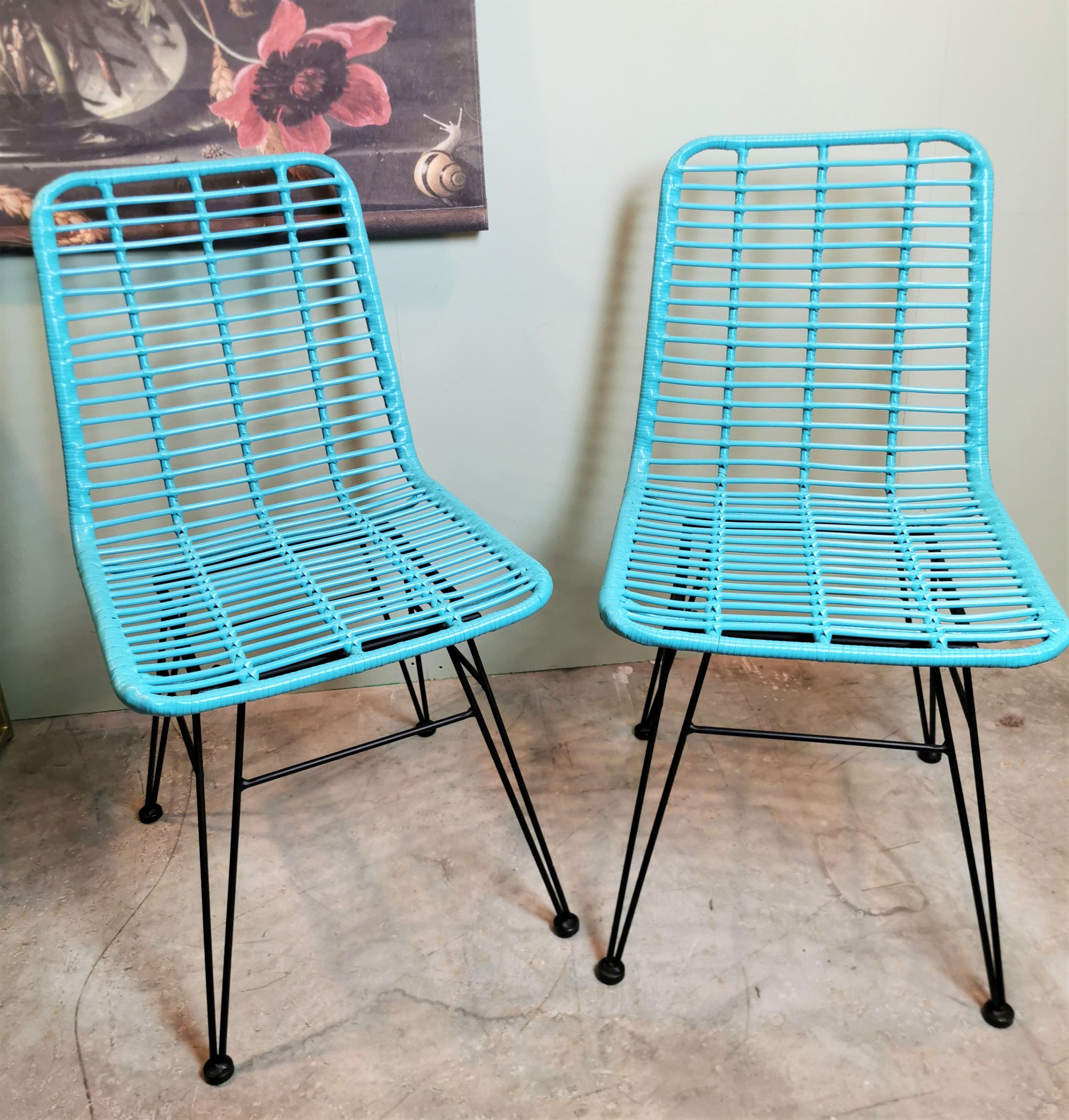 Rattanstuhl Esszimmerstuhl Hacienda Vela PE-Rattan In/Outdoor Türkis 2er Set