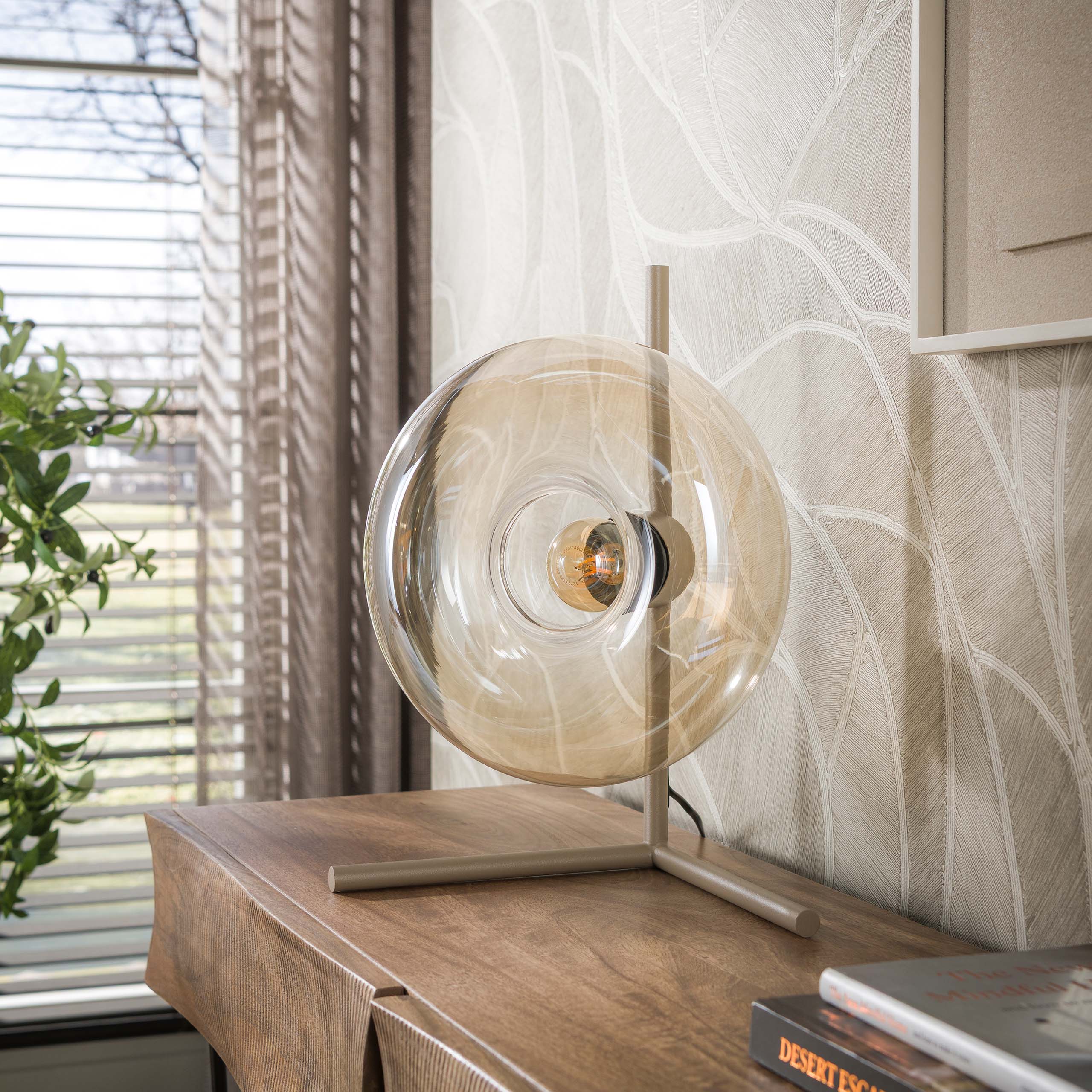 Retro Tischlampe El Sol Beige Metall Glas