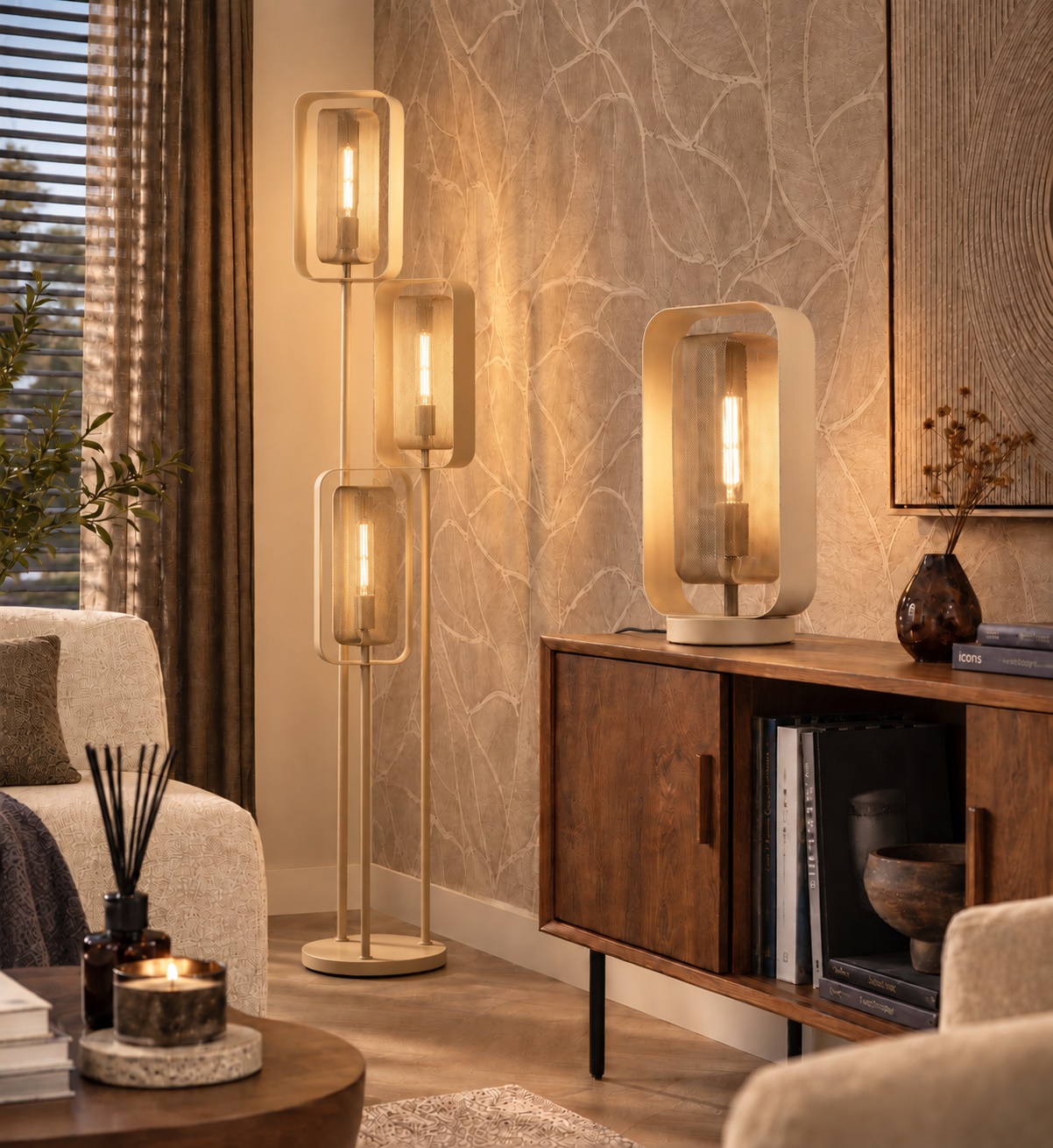 Tischlampe Mesh Rotate Metall drehbar beige