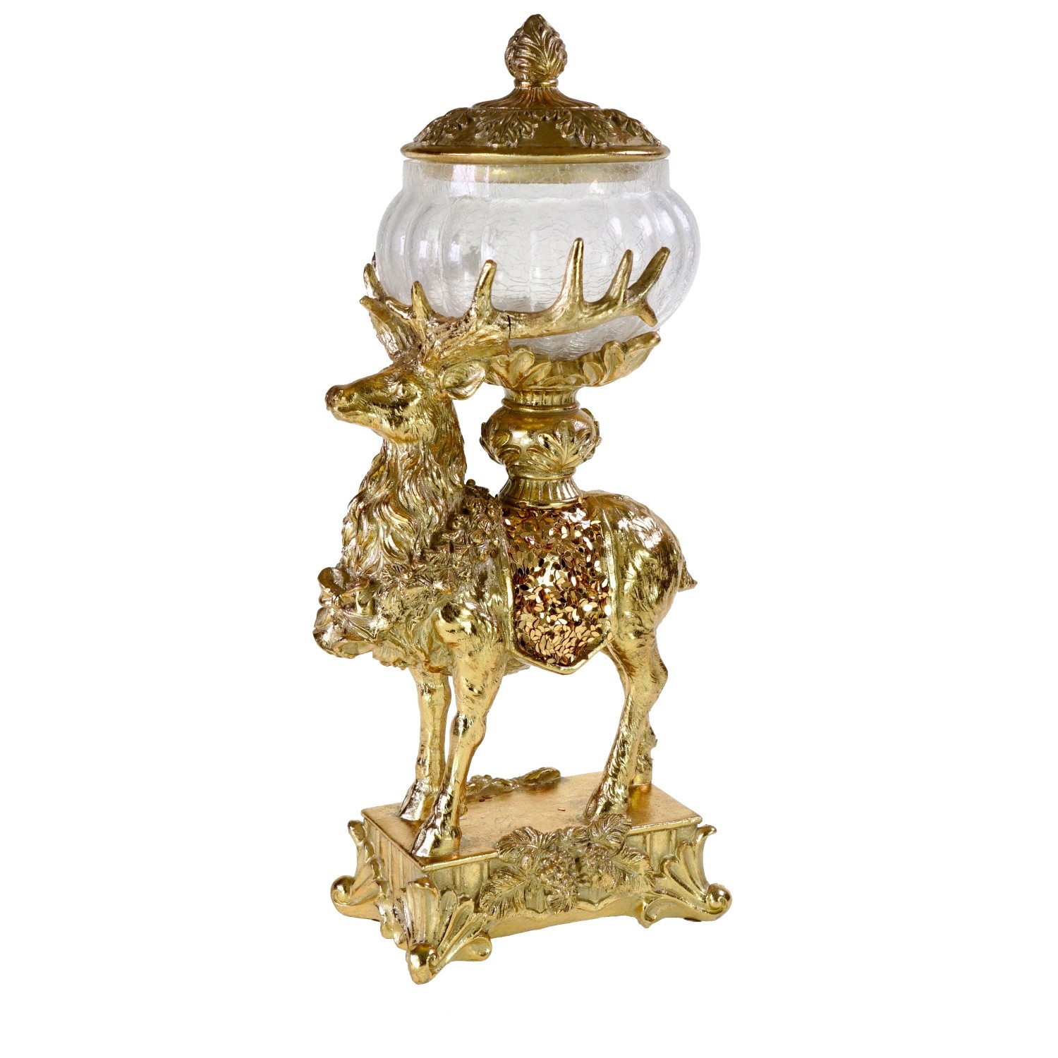 Dekofigur Vorratsdose Hirsch Gold mit Glasschale