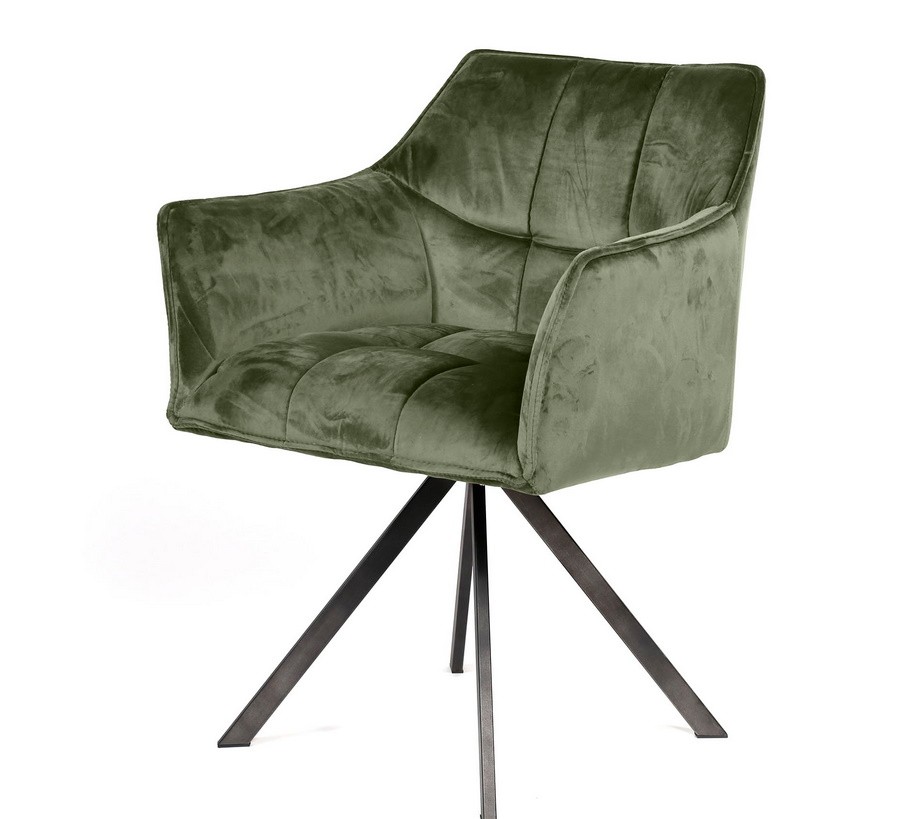 Essgruppe Arch Organic 180 Travertin + 4 Stühle Raster Samt Grün