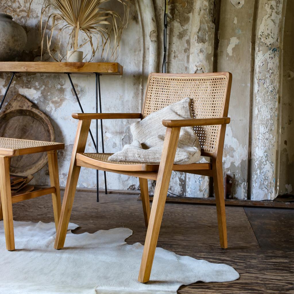 Esszimmerstuhl Armlehnstuhl Nova Teak Rattan Wiener Geflecht