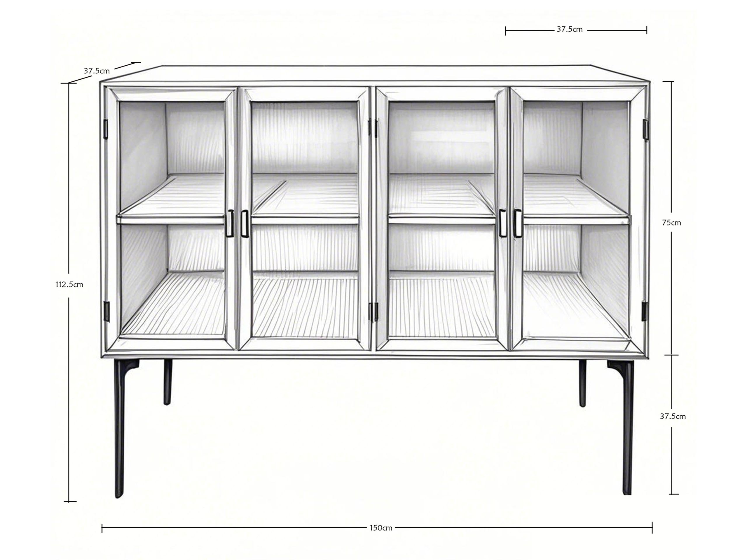 Vintage Vitrine Sideboard Antoine Holz Metall geripptes Glas Vintage Vitrine Sideboard Antoine Holz Metall geripptes Glas