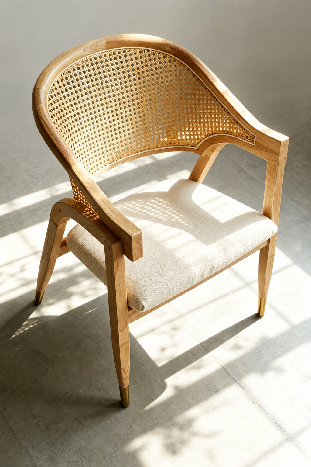 Esszimmerstuhl Aureo Mid-Century Massivholz Rattan Natur