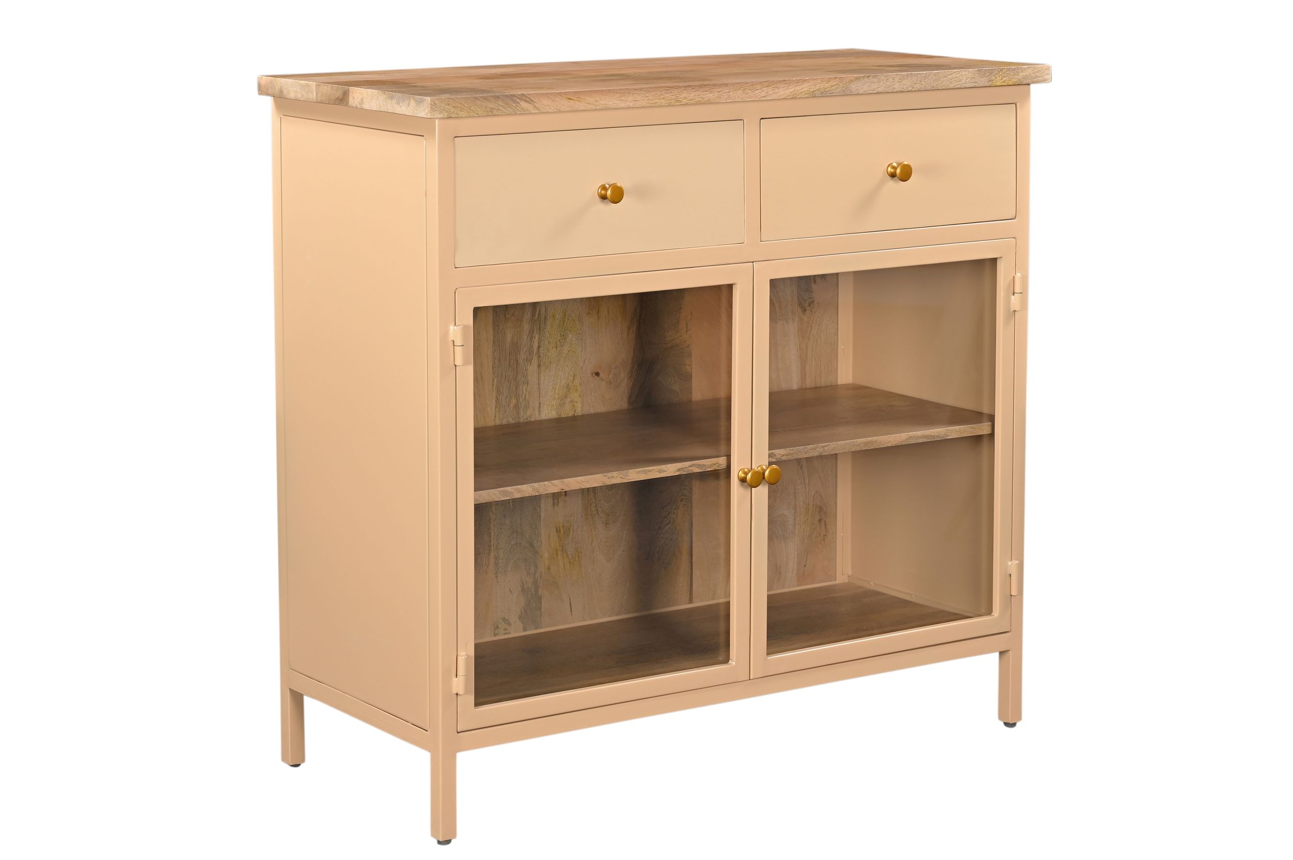 SUN_0111 Landhaus Sideboard Vintage 2türig Provence Metall Holz Champagner