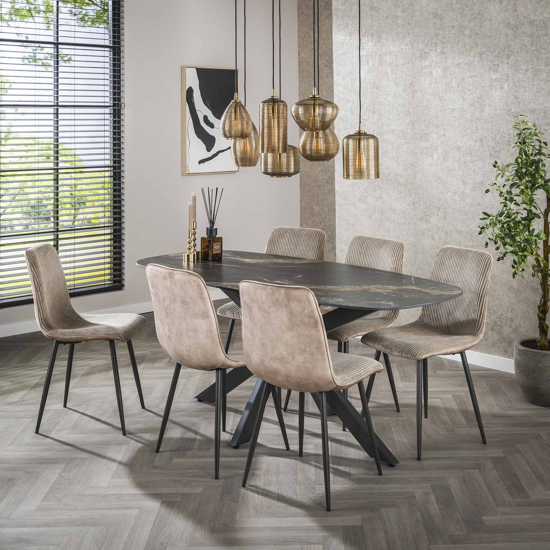 Esstisch Stone Oval Keramik Marmor Schwarz/Braun 180