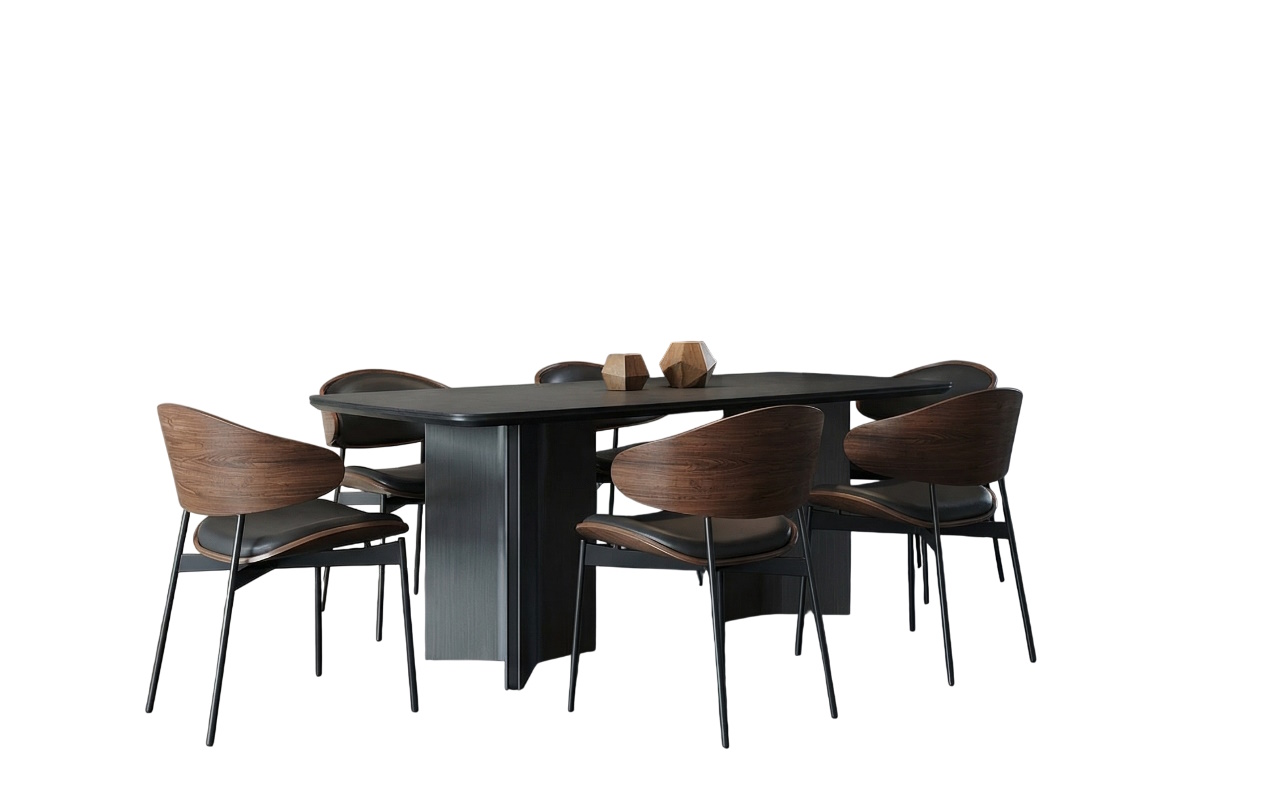 Industrial Esstisch Travertin DeepState schwarze Metallbeine 180