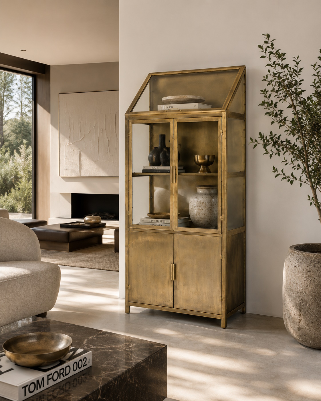 Industrial Vitrine Showcase Monviso Metall Glas Gold