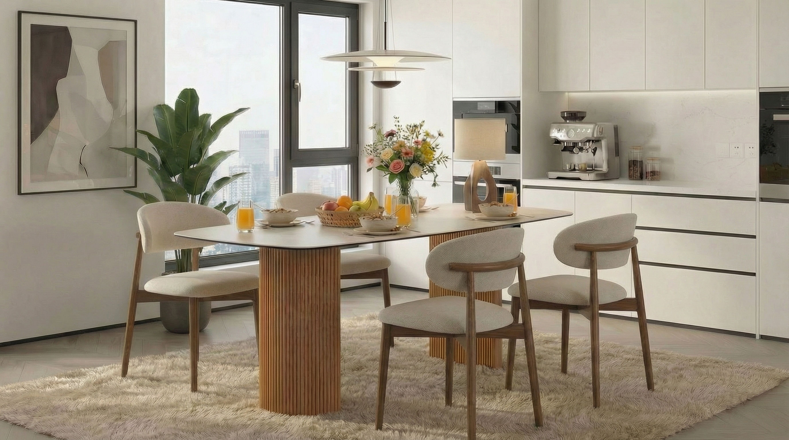  Essgruppe Travertin Tisch Roma + 4 Stühle Linea fertig montiert