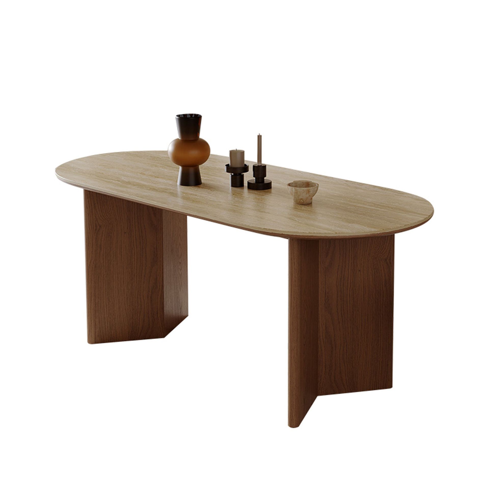 Essgruppe Tivoli Travertin Keramik 180 Massivholz Esche + 4 Stühle Aureo Walnuss