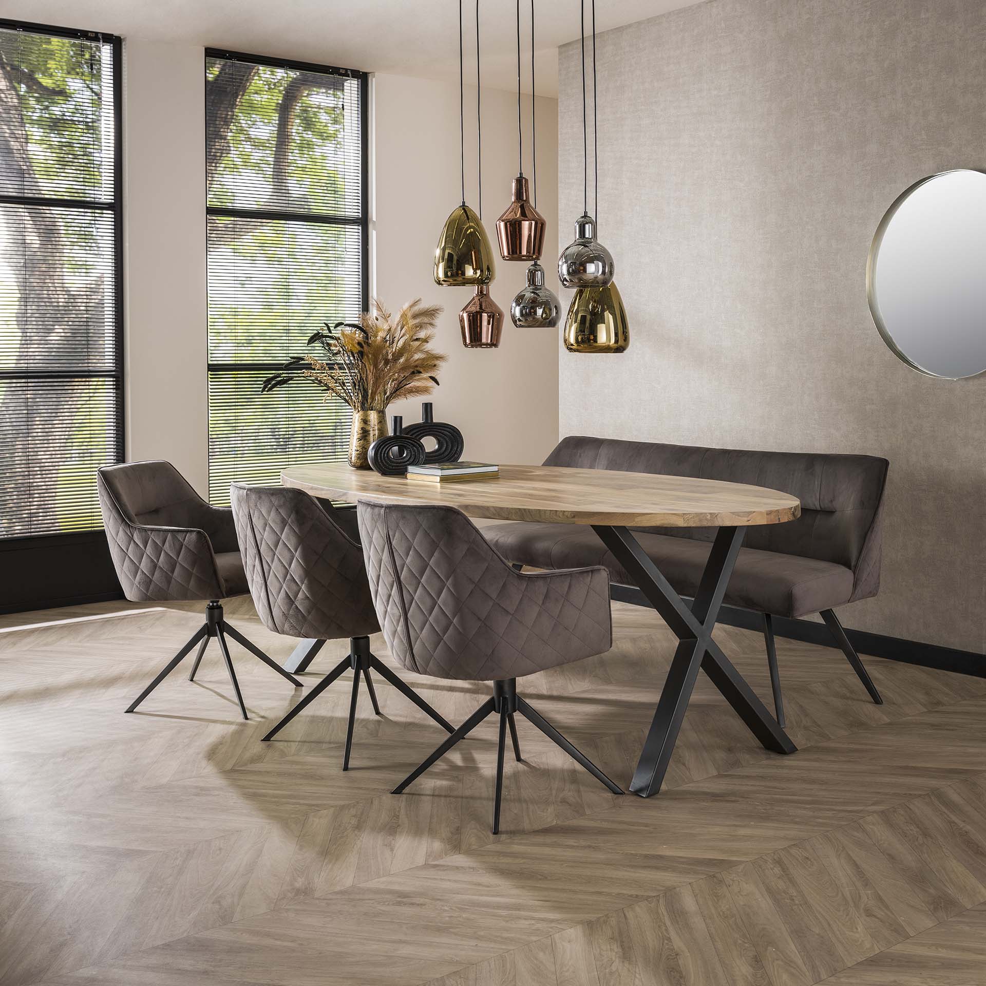 Esstischbank Polsterbank Pull Raute Samt 180 Beige