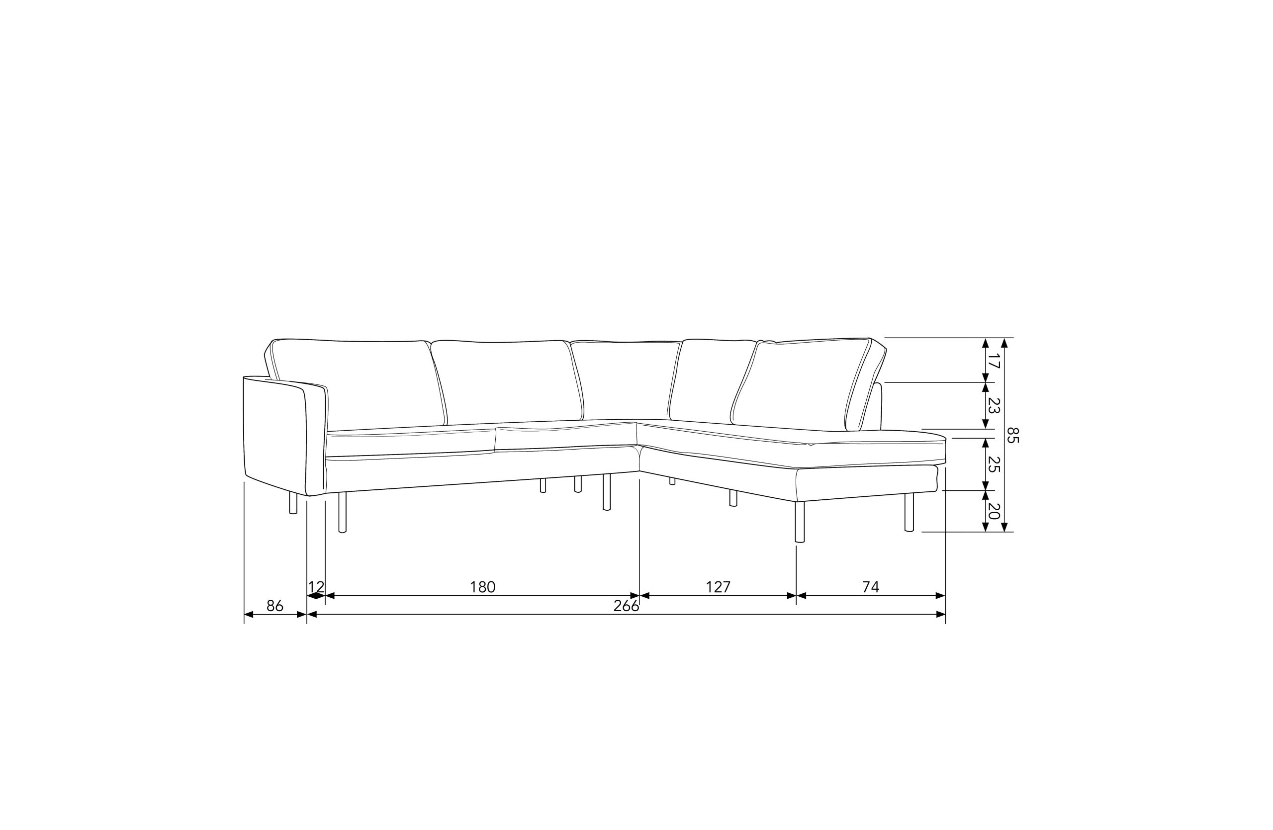 Ecksofa Eckbank Leder Rodeo 3-Sitzer Cognac Rechts oder Links 266/213 cm