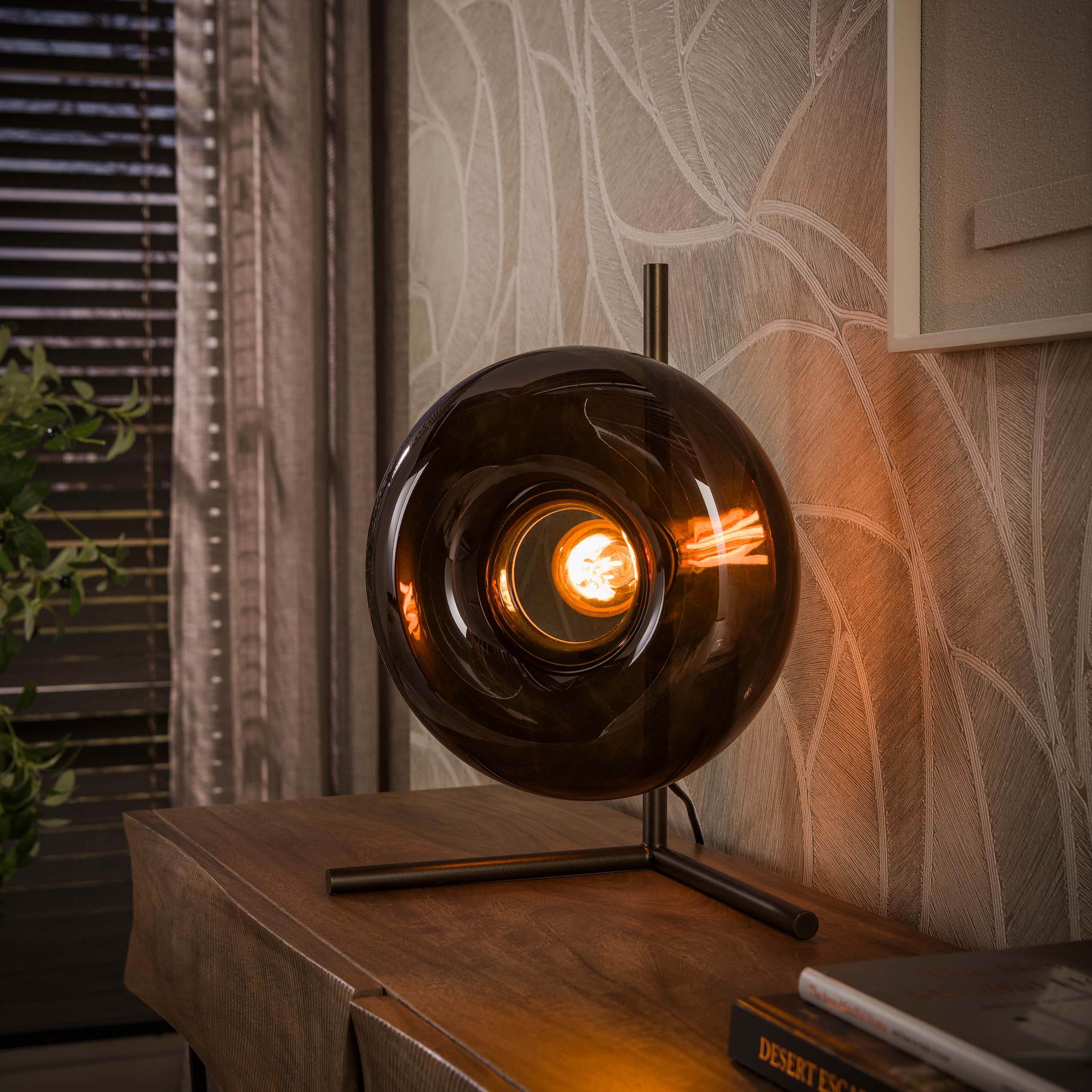 Retro Tischlampe El Sol Braun Metall Glas