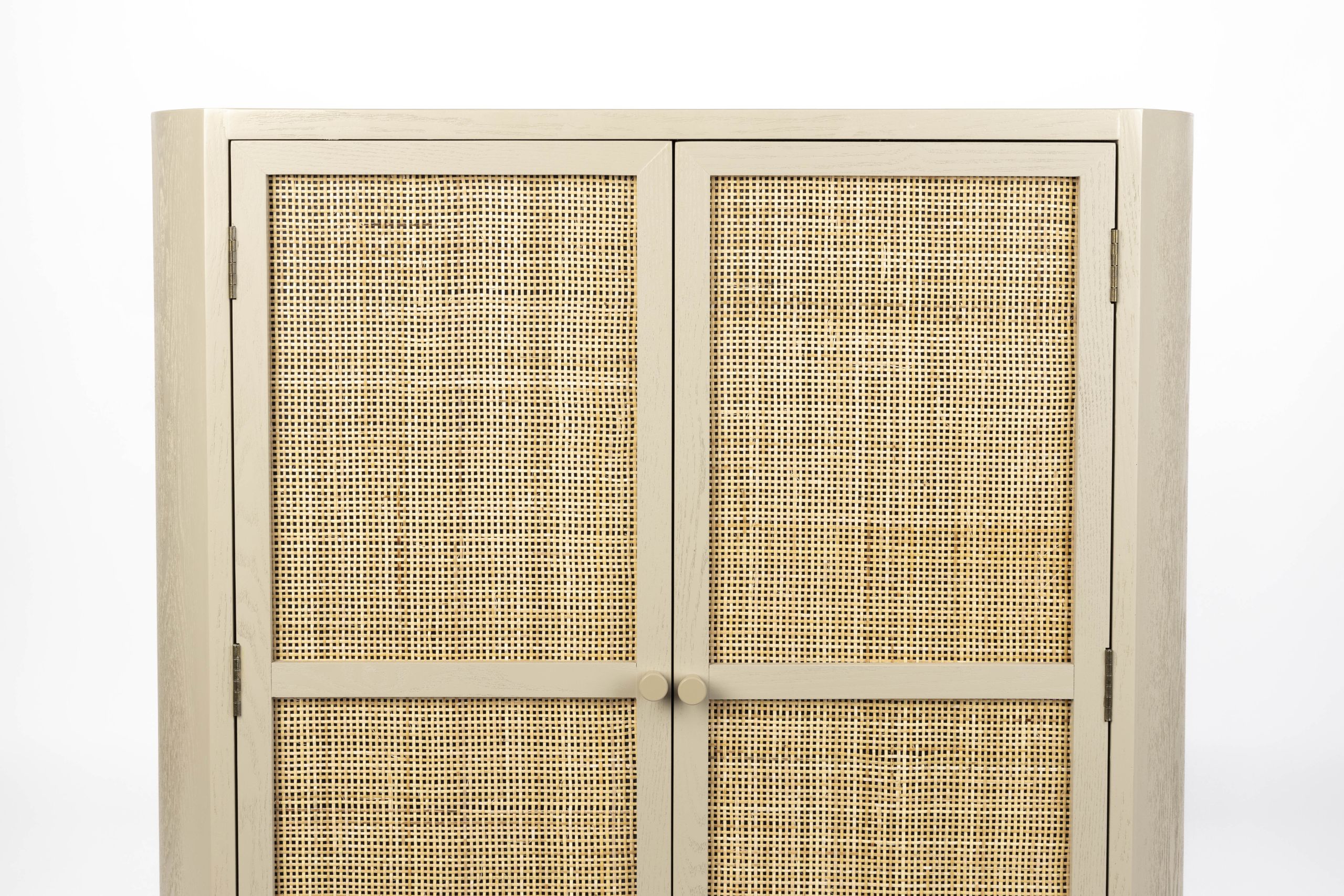 Retro Komode Schrank Amaya 2-türig mit Rattangeflecht Beige