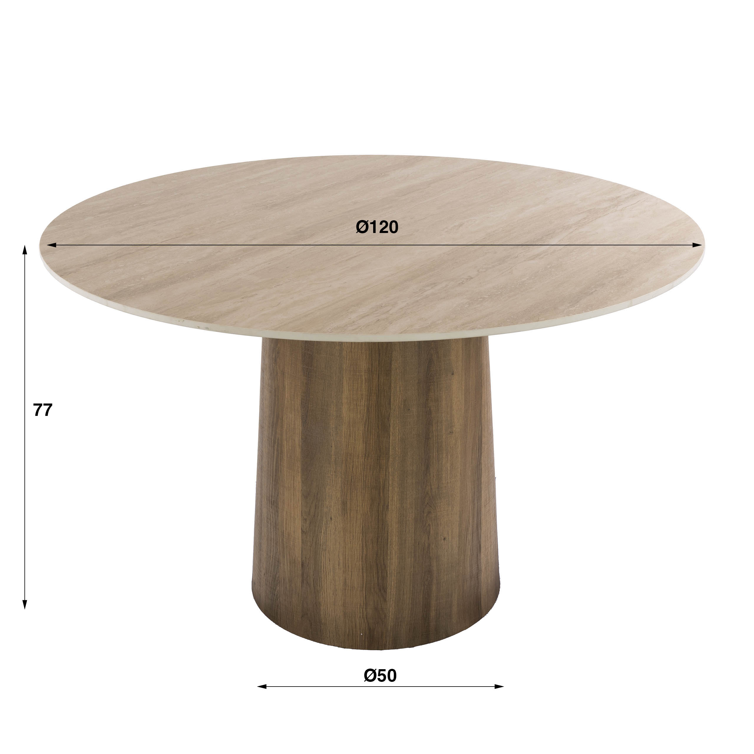 Retro Esstisch Romano Centro Rund Travertin Keramik Eichenoptik 120 cm