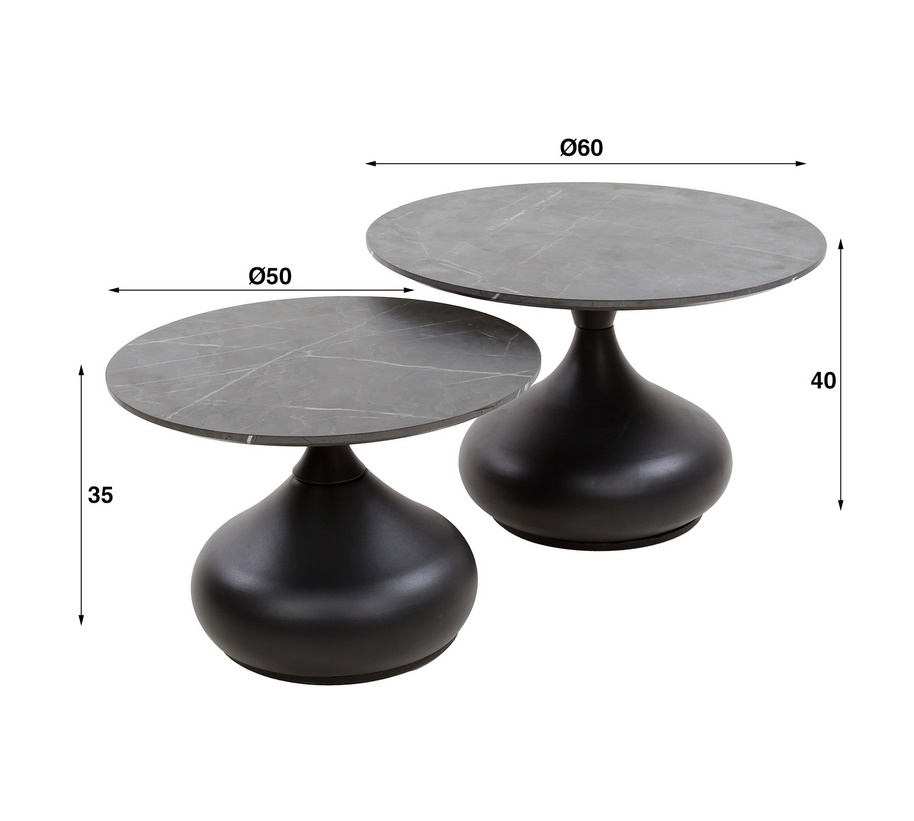 Couchtisch 2er Set Black Drops Melamin in Keramikoptik Couchtisch 2er Set Black Drops Melamin in Keramikoptik