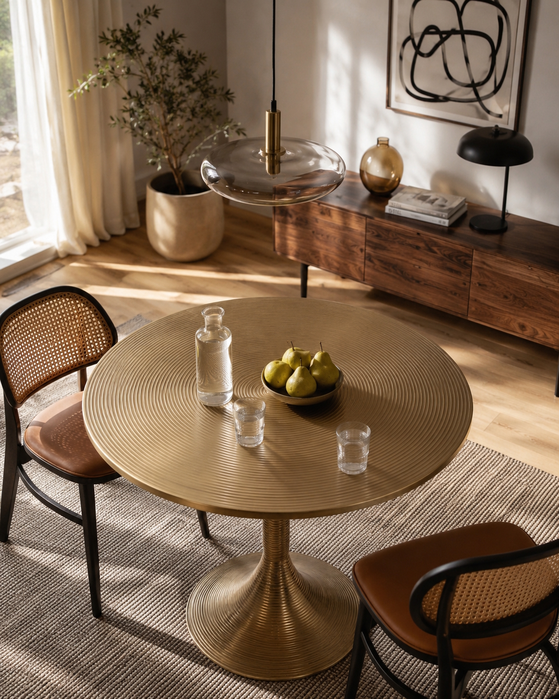 Retro Esstisch Hypnotising Metall Rund in Gold