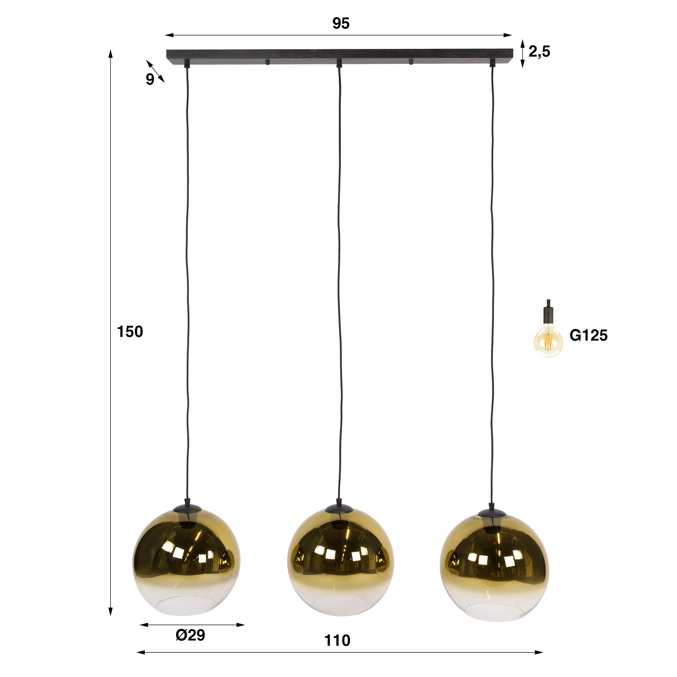 Hängelampe Pendelleuchte Shaded Bubble Gold 3 flammig