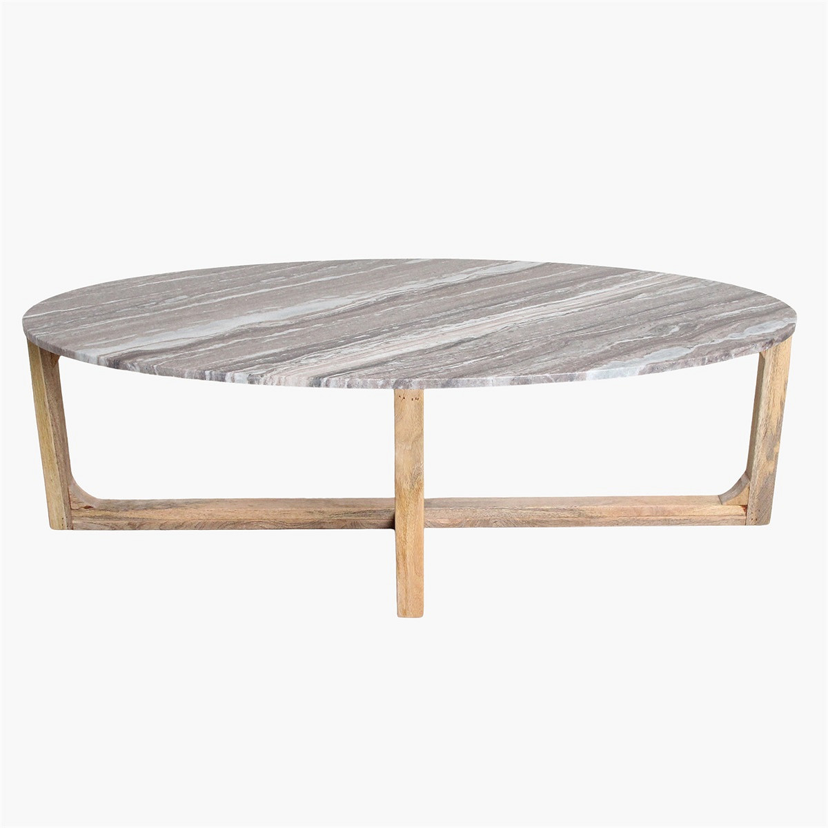 Retro Couchtisch Marble Marmor Holz Oval Grau/Braun