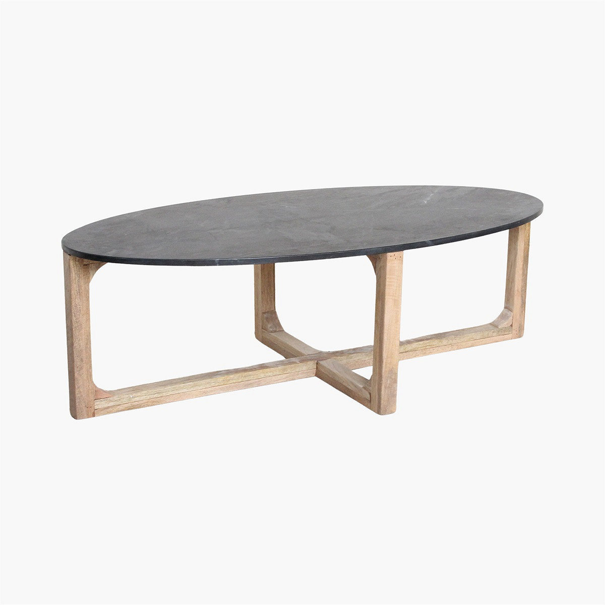 Retro Couchtisch Marble Marmor Holz Oval Schwarz