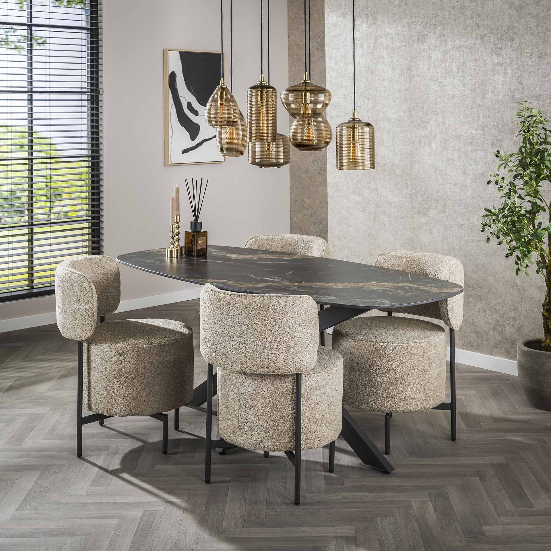 Esstisch Stone Oval Keramik Marmor Schwarz/Braun 180